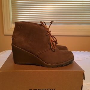 Sperry leather wedge booties